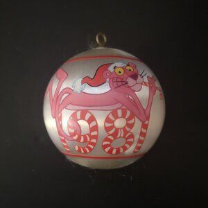 Vintage 1981 Ambassador Pink Panther Satin Christmas Ornament Pink & White